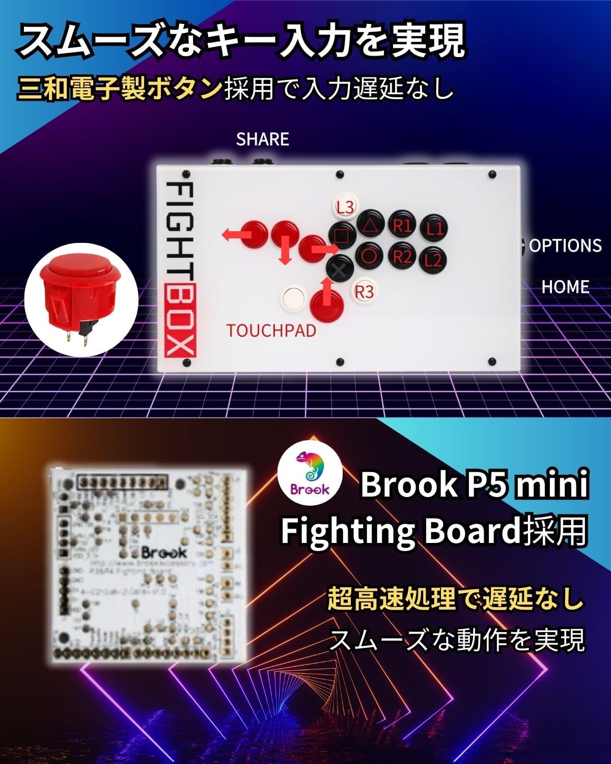 【FightBox公式】 FightBox ファイトボックス F10-EX-PS5 PC/PS3/PS4/PS5対応 全ボタン レバーレス アーケード ファイティング スティック ヒットボックス 格闘ゲーム アケコン コントローラー 三和電子製ボタン SOCD対応 日本語マニュアル付き