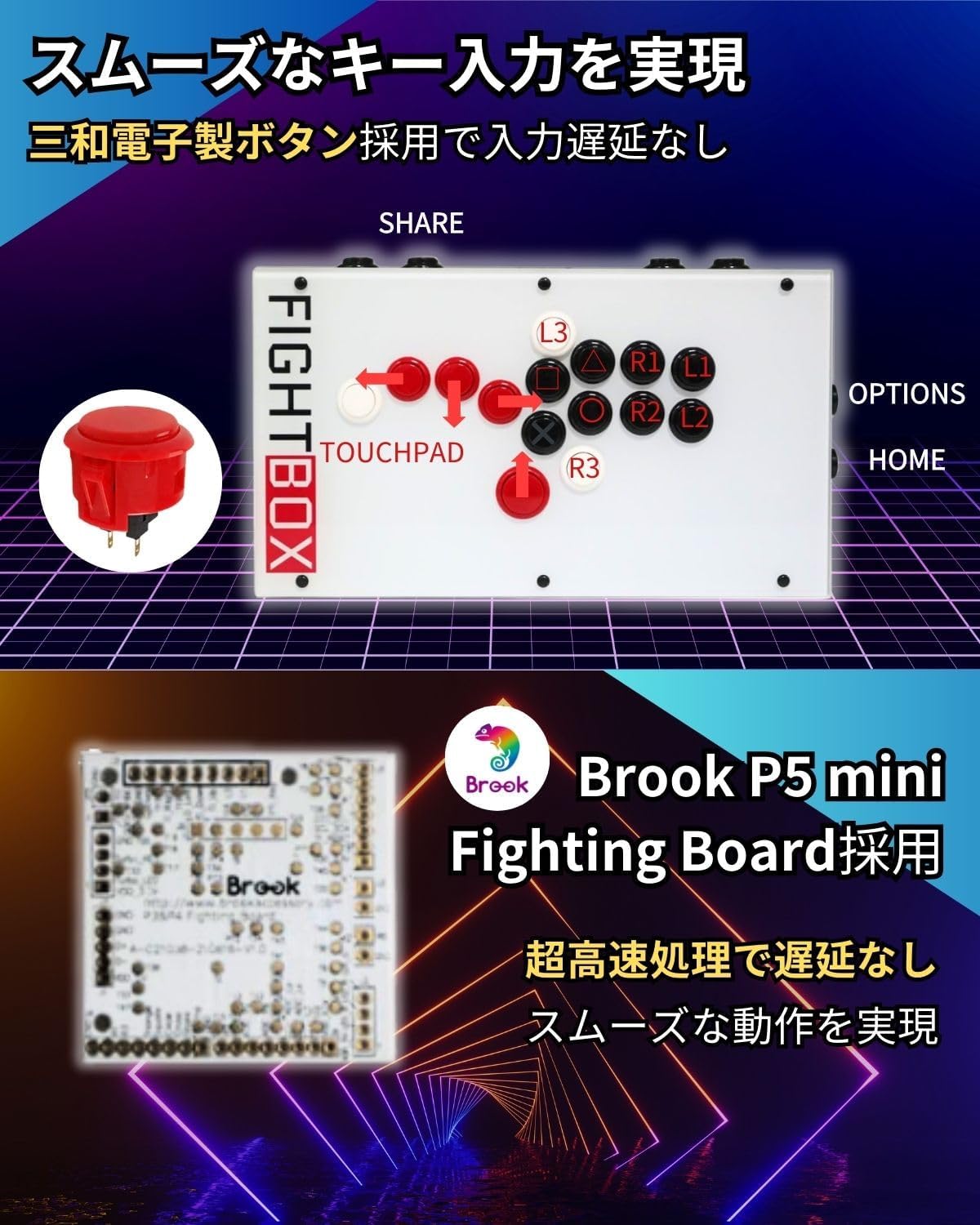 【FightBox公式】FightBox ファイトボックスF10-PS5 PC/PS3/PS4/PS5対応 全ボタン レバーレス アーケード ファイティング スティック ヒットボックス 格闘ゲーム アケコン コントローラー 三和電子製ボタン SOCD対応 日本語マニュアル付き